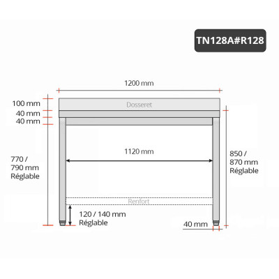 Table inox 1200 x 800 mm adossée avec renfort / GOLDINOX Table inox 1200 x 800 mm adossée avec renfort / GOLDINOX