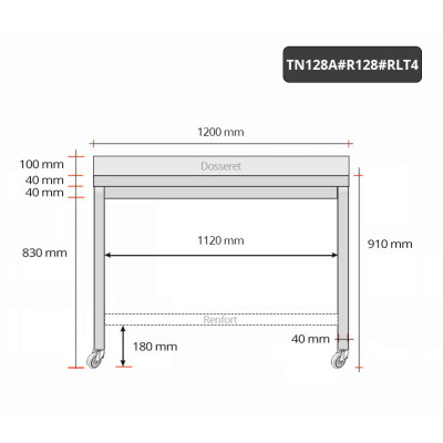 Table inox 1200 x 800 mm adossée avec renfort sur roulettes / GOLDINOX Table inox 1200 x 800 mm adossée avec renfort sur roulettes / GOLDINOX