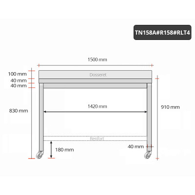 Table inox 1500 x 800 mm adossée avec renfort sur roulettes / GOLDINOX Table inox 1500 x 800 mm adossée avec renfort sur roulettes / GOLDINOX