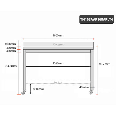 Table inox 1600 x 800 mm adossée avec renfort sur roulettes / GOLDINOX Table inox 1600 x 800 mm adossée avec renfort sur roulettes / GOLDINOX