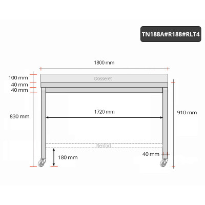 Table inox 1800 x 800 mm adossée avec renfort sur roulettes / GOLDINOX Table inox 1800 x 800 mm adossée avec renfort sur roulettes / GOLDINOX