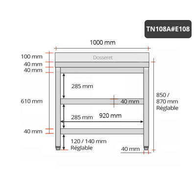 Table inox 1000 x 800 mm adossée avec 2 étagères / GOLDINOX Table inox 1000 x 800 mm adossée avec 2 étagères / GOLDINOX