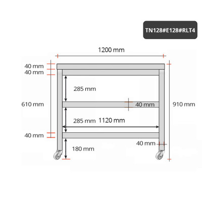 Table inox 1200 x 800 mm avec 2 étagères sur roulettes / GOLDINOX Table inox 1200 x 800 mm avec 2 étagères sur roulettes / GOLDINOX