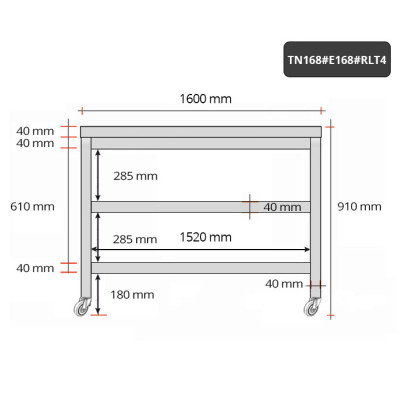 Table inox 1600 x 800 mm avec 2 étagères sur roulettes / GOLDINOX Table inox 1600 x 800 mm avec 2 étagères sur roulettes / GOLDINOX