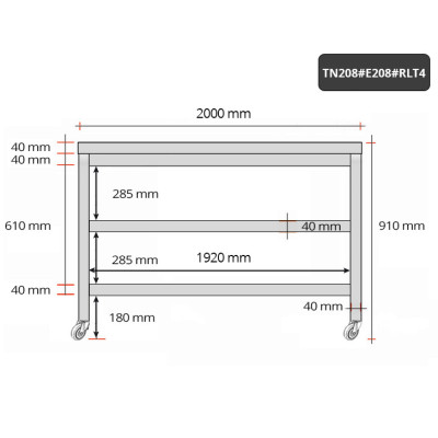 Table inox 2000 x 800 mm avec 2 étagères sur roulettes / GOLDINOX Table inox 2000 x 800 mm avec 2 étagères sur roulettes / GOLDINOX