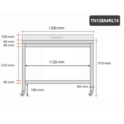 Table inox 1200 x 800 mm adossée sur roulettes / GOLDINOX Table inox 1200 x 800 mm adossée sur roulettes / GOLDINOX