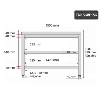 Table inox 1500 x 600 mm avec 2 étagères / GOLDINOX Table inox 1500 x 600 mm avec 2 étagères / GOLDINOX