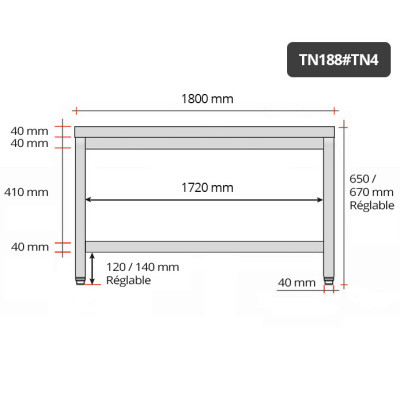 Table inox soubassement 1800 x 800 mm / GOLDINOX Table inox soubassement 1800 x 800 mm / GOLDINOX