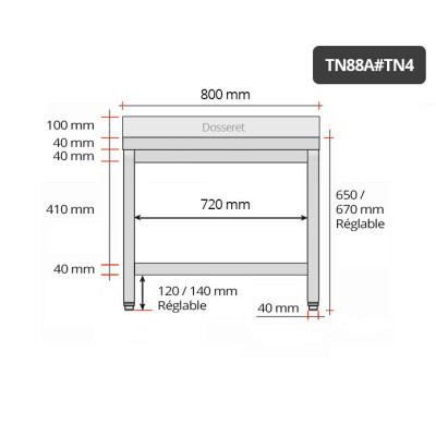 Table inox soubassement 800 x 800 mm adossée / GOLDINOX Table inox soubassement 800 x 800 mm adossée / GOLDINOX