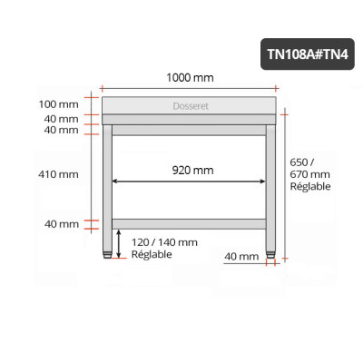 Table inox soubassement 1000 x 800 mm adossée / GOLDINOX Table inox soubassement 1000 x 800 mm adossée / GOLDINOX