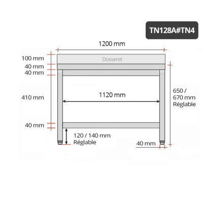 Table inox soubassement 1200 x 800 mm adossée / GOLDINOX Table inox soubassement 1200 x 800 mm adossée / GOLDINOX