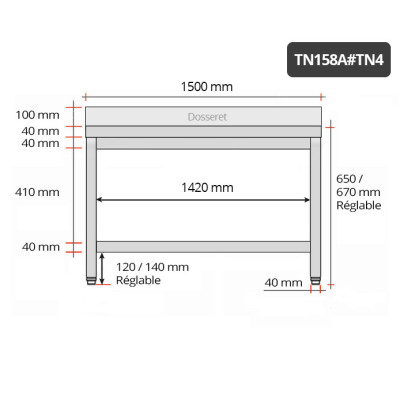 Table inox soubassement 1500 x 800 mm adossée / GOLDINOX Table inox soubassement 1500 x 800 mm adossée / GOLDINOX
