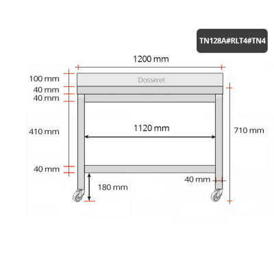 Table inox soubassement 1200 x 800 mm adossée sur roulettes / GOLDINOX Table inox soubassement 1200 x 800 mm adossée sur roulettes / GOLDINOX