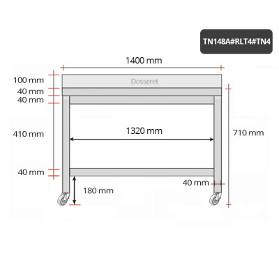 Table inox soubassement 1400 x 800 mm adossée sur roulettes / GOLDINOX Table inox soubassement 1400 x 800 mm adossée sur roulettes / GOLDINOX