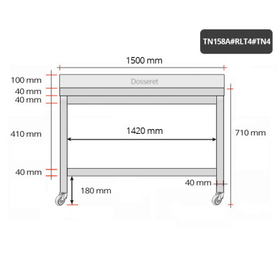 Table inox soubassement 1500 x 800 mm adossée sur roulettes / GOLDINOX Table inox soubassement 1500 x 800 mm adossée sur roulettes / GOLDINOX