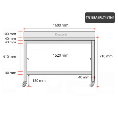 Table inox soubassement 1600 x 800 mm adossée sur roulettes / GOLDINOX Table inox soubassement 1600 x 800 mm adossée sur roulettes / GOLDINOX