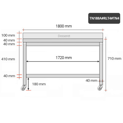 Table inox soubassement 1800 x 800 mm adossée sur roulettes / GOLDINOX Table inox soubassement 1800 x 800 mm adossée sur roulettes / GOLDINOX