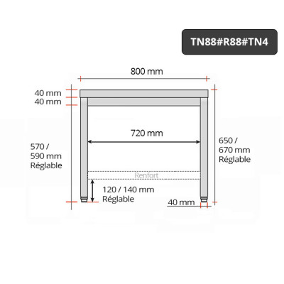 Table inox soubassement 800 x 800 mm avec renfort / GOLDINOX Table inox soubassement 800 x 800 mm avec renfort / GOLDINOX