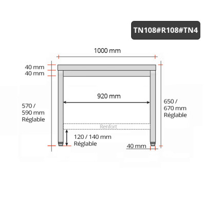 Table inox soubassement 1000 x 800 mm avec renfort / GOLDINOX Table inox soubassement 1000 x 800 mm avec renfort / GOLDINOX
