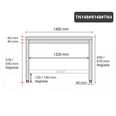 Table inox soubassement 1400 x 800 mm avec renfort / GOLDINOX Table inox soubassement 1400 x 800 mm avec renfort / GOLDINOX