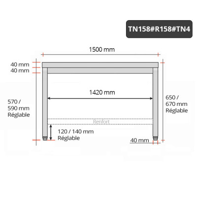 Table inox soubassement 1500 x 800 mm avec renfort / GOLDINOX Table inox soubassement 1500 x 800 mm avec renfort / GOLDINOX