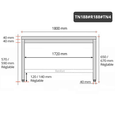 Table inox soubassement 1800 x 800 mm avec renfort / GOLDINOX Table inox soubassement 1800 x 800 mm avec renfort / GOLDINOX
