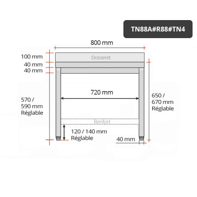 Table inox soubassement 800 x 800 mm adossée avec renfort / GOLDINOX Table inox soubassement 800 x 800 mm adossée avec renfort / GOLDINOX