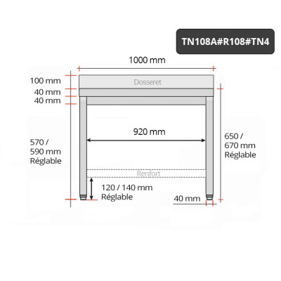Table inox soubassement 1000 x 800 mm adossée avec renfort / GOLDINOX Table inox soubassement 1000 x 800 mm adossée avec renfort / GOLDINOX
