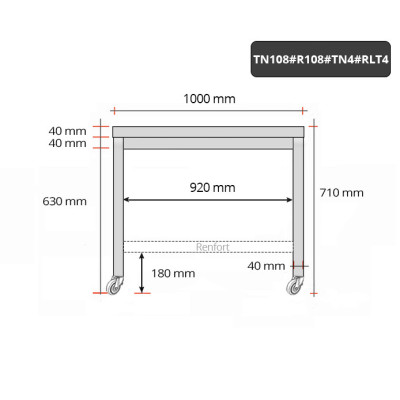 Table inox soubassement 1000 x 800 mm avec renfort sur roulettes / GOLDINOX Table inox soubassement 1000 x 800 mm avec renfort sur roulettes / GOLDINOX