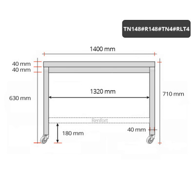 Table inox soubassement 1400 x 800 mm avec renfort sur roulettes / GOLDINOX Table inox soubassement 1400 x 800 mm avec renfort sur roulettes / GOLDINOX