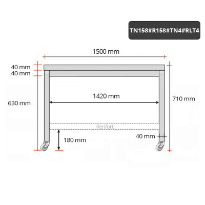 Table inox soubassement 1500 x 800 mm avec renfort sur roulettes / GOLDINOX Table inox soubassement 1500 x 800 mm avec renfort sur roulettes / GOLDINOX