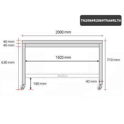 Table inox soubassement 2000 x 800 mm avec renfort sur roulettes / GOLDINOX Table inox soubassement 2000 x 800 mm avec renfort sur roulettes / GOLDINOX