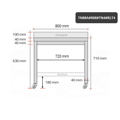 Table inox soubassement 800 x 800 mm adossée avec renfort sur roulettes / GOLDINOX Table inox soubassement 800 x 800 mm adossée avec renfort sur roulettes / GOLDINOX