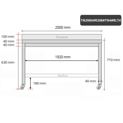 Table inox soubassement 2000 x 800 mm adossée avec renfort sur roulettes / GOLDINOX Table inox soubassement 2000 x 800 mm adossée avec renfort sur roulettes / GOLDINOX
