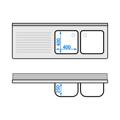 Plonge inox 2 bacs - 1600 x 600 mm égouttoir gauche PREMIUM / GOLDINOX Plonge inox 2 bacs - 1600 x 600 mm égouttoir gauche PREMIUM / GOLDINOX