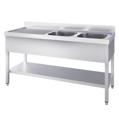 Plonge inox 2 bacs - 2000 x 600 mm égouttoir gauche PREMIUM / GOLDINOX Plonge inox 2 bacs - 2000 x 600 mm égouttoir gauche PREMIUM / GOLDINOX