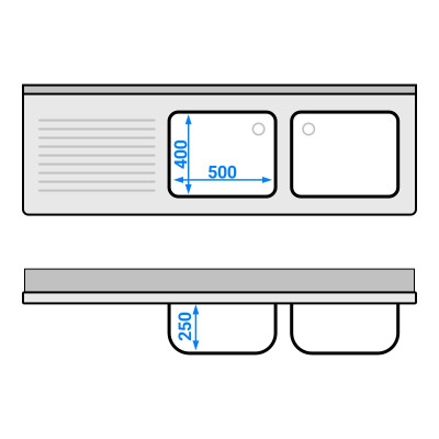 Plonge inox 2 bacs - 2000 x 600 mm égouttoir gauche PREMIUM / GOLDINOX Plonge inox 2 bacs - 2000 x 600 mm égouttoir gauche PREMIUM / GOLDINOX
