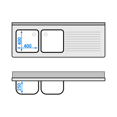 Plonge inox 2 bacs - 1600 x 600 mm égouttoir droite PREMIUM / GOLDINOX Plonge inox 2 bacs - 1600 x 600 mm égouttoir droite PREMIUM / GOLDINOX