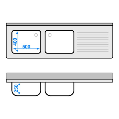 Plonge inox 2 bacs - 2000 x 700 mm égouttoir droite PREMIUM / GOLDINOX Plonge inox 2 bacs - 2000 x 700 mm égouttoir droite PREMIUM / GOLDINOX