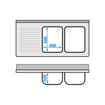 Plonge inox 2 bacs - 1600 x 700 mm égouttoir gauche PREMIUM / GOLDINOX Plonge inox 2 bacs - 1600 x 700 mm égouttoir gauche PREMIUM / GOLDINOX