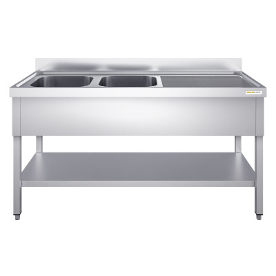 Plonge inox 2 bacs - 1600 x 700 mm égouttoir droite PREMIUM / GOLDINOX Plonge inox 2 bacs - 1600 x 700 mm égouttoir droite PREMIUM / GOLDINOX