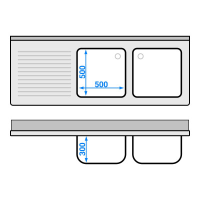 Plonge inox 2 bacs - 1800 x 700 mm égouttoir gauche PREMIUM / GOLDINOX Plonge inox 2 bacs - 1800 x 700 mm égouttoir gauche PREMIUM / GOLDINOX