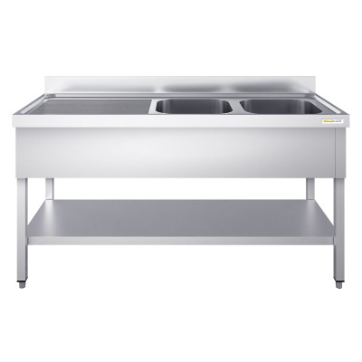 Plonge inox 2 bacs - 2000 x 600 mm égouttoir gauche PREMIUM / GOLDINOX Plonge inox 2 bacs - 2000 x 600 mm égouttoir gauche PREMIUM / GOLDINOX