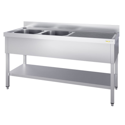 Plonge inox 2 bacs - 2000 x 700 mm égouttoir droite PREMIUM / GOLDINOX Plonge inox 2 bacs - 2000 x 700 mm égouttoir droite PREMIUM / GOLDINOX