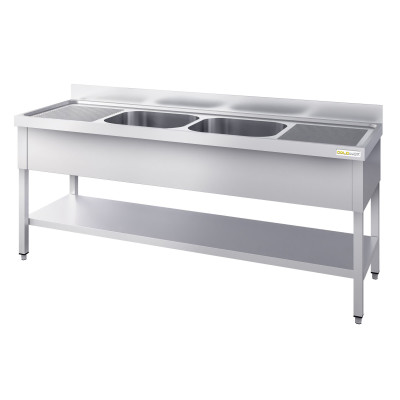 Plonge inox 2 bacs - 1800 x 700 mm égouttoir droite et gauche PREMIUM / GOLDINOX Plonge inox 2 bacs - 1800 x 700 mm égouttoir droite et gauche PREMIUM / GOLDINOX