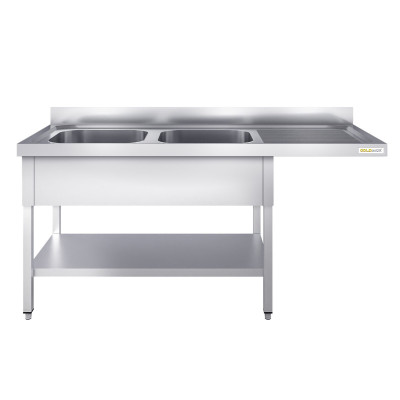 Plonge lave-vaisselle inox 2 bacs - 1800 x 600 mm égouttoir droite PREMIUM / GOLDINOX Plonge lave-vaisselle inox 2 bacs - 1800 x 600 mm égouttoir droite PREMIUM / GOLDINOX
