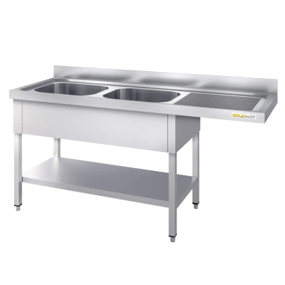 Plonge lave-vaisselle inox 2 bacs - 2000 x 600 mm égouttoir droite PREMIUM / GOLDINOX Plonge lave-vaisselle inox 2 bacs - 2000 x 600 mm égouttoir droite PREMIUM / GOLDINOX