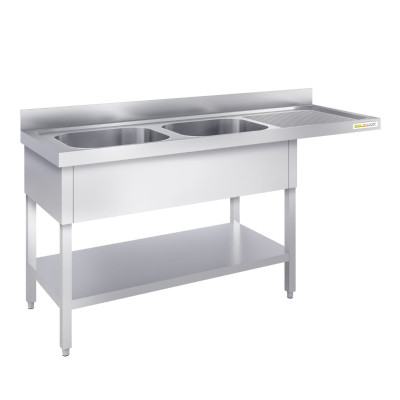 Plonge lave-vaisselle inox 2 bacs - 2000 x 700 mm égouttoir droite PREMIUM / GOLDINOX Plonge lave-vaisselle inox 2 bacs - 2000 x 700 mm égouttoir droite PREMIUM / GOLDINOX