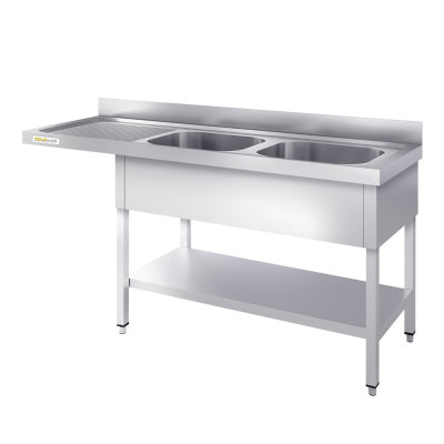 Plonge lave-vaisselle inox 2 bacs - 1600 x 700 mm égouttoir gauche PREMIUM / GOLDINOX Plonge lave-vaisselle inox 2 bacs - 1600 x 700 mm égouttoir gauche PREMIUM / GOLDINOX
