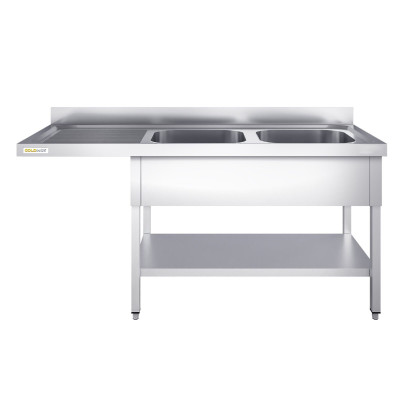 Plonge lave-vaisselle inox 2 bacs - 2000 x 700 mm égouttoir gauche PREMIUM / GOLDINOX Plonge lave-vaisselle inox 2 bacs - 2000 x 700 mm égouttoir gauche PREMIUM / GOLDINOX
